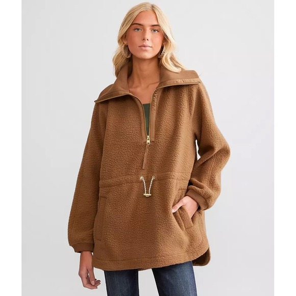 Varley Parnel Bronze Quarter Zip Pullover Teddy Fleece Drawstring Sweatshirt M - Picture 1 of 13